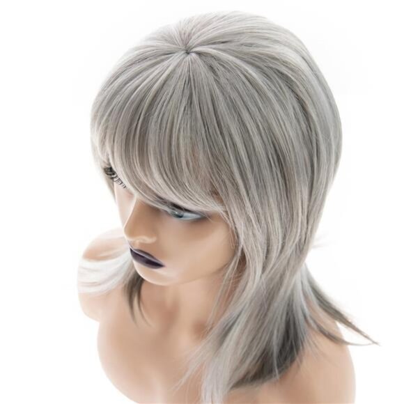 Long Natural Wig with Bangs Synthetic Gray - Picture 5 of 7